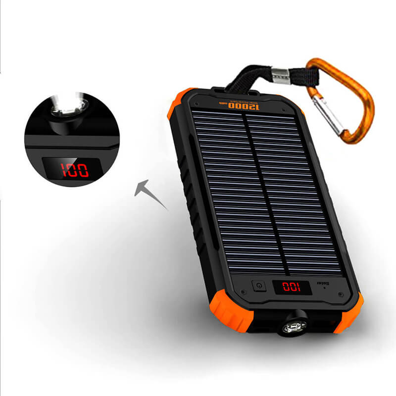 12000mAh Led Flashlight Solar Power Bank koos LCD Digital Display